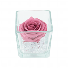 GLASS VASE WITH VINTAGE PINK ROSE AND CRYSTALS (10x10 cm)