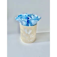 BABY BOY - XS NUDE VELVET BOX WITH BABY BLUE ROSES