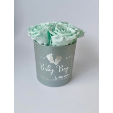 BABY BOY - WHITE BOX WITH 5 BABY BLUE ROSES 