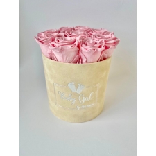 BABY GIRL - NUDE VELVET BOX WITH 9 BRIDAL PINK ROSES
