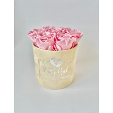 BABY GIRL - SMALL NUDE VELVET BOX WITH BRIDAL PINK ROSES