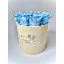 BABY BOY - MEDIUM LIGHT BLUE VELVET BOX WITH MIX (WHITE, BABY BLUE, MINT) ROSES