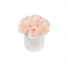 BUKETT 7 ROOSIGA - MIDI LOVE VALGE SAMETKARP ICE PINK ROOSIDEGA
