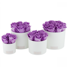 WHITE CERAMIC POT WITH  LILAC ROSES