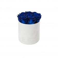 MEDIUM BLUMMIN WHITE VELVET BOX WITH OCEAN BLUE ROSES