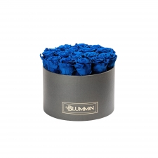 LARGE BLUMMiN - DARK GREY BOX WITH OCEAN BLUE ROSES