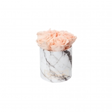 MIDI WHITE MARBLE BOX WITH PEACHY PINK ROSES