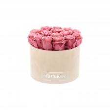 LARGE BLUMMIN NUDE VELVET BOX WITH VINTAGE PINK ROSES