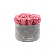 LARGE BLUMMiN - helehall sametkarp VINTAGE PINK roosidega