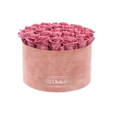 EXTRA LARGE DUSTY PINK VELVET BOX WITH VINTAGE PINK ROSES