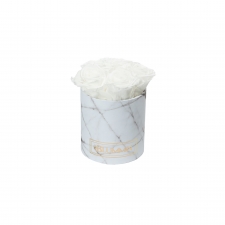 MIDI BLUMMiN - WHITE MARBLE BOX WITH WHITE ROSES