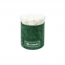 MEDIUM GREEN VELVET BOX WITH WHITE ROSES