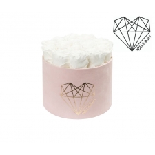LARGE LOVE - LIGHT PINK VELVET BOX WITH WHITE ROSES