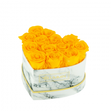 MARBLE FLOWER BOX WITH 13 YELLOW ROSES