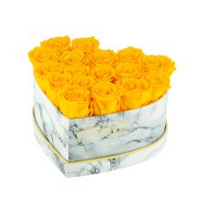 MARBLE FLOWER BOX WITH 17 YELLOW ROSES
