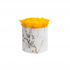 MEDIUM WHITE MARMOR BOX WITH VIBRANT RED ROSES