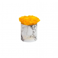 BLUMMIN MIDI WHITE MARBLE BOX WITH 5 YELLOW ROSES