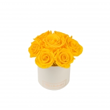 BOUQUET WITH 7 ROSES - MIDI CREAMY BOX WITH YELLOW ROSES