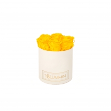 SMALL BLUMMiN - CREAM WHITE BOX WITH SUNNY YELLOW ROSES