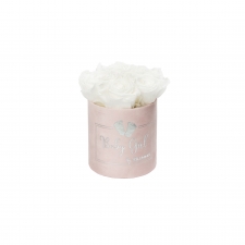 BABY GIRL - PINK VELVET BOX WITH 5 WHITE ROSES