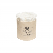 BABY GIRL - NUDE VELVET BOX WITH 9 WHITE ROSES