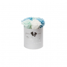 BABY BOY - WHITE BOX WITH 5 MIX (BABY BLUE, MINT, WHITE) ROSES