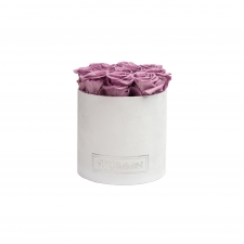 MEDIUM WHITE VELVET BOX WITH LILAC ROSES
