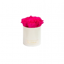MIDI WHITE LEATHER BOX WITH HOT PINK ROSES