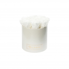 MEDIUM WHITE LEATHER BOX WITH WHITE ROSES