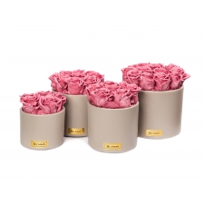 BEIGE CERAMIC POT WITH VINTAGE PINK ROSES