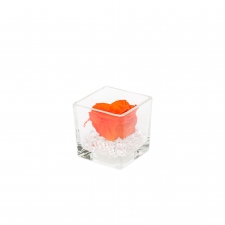 GLASS VASE WITH ORANGE ROSE AND CRYSTALS (8x8 cm)