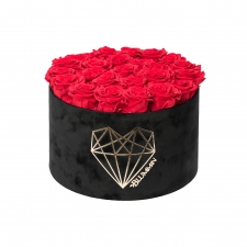 EXTRA LARGE LOVE BLACK VELVET BOX WITH VIBRANT RED ROSES