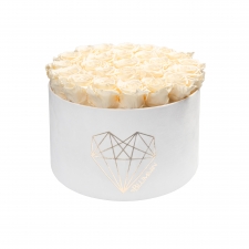 EXTRA LARGE LOVE WHITE VELVET BOX WITH CHAMPAGNE ROSES