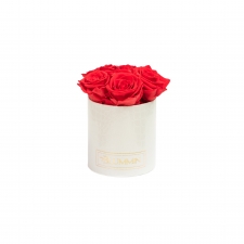 MIDI BLUMMiN - WHITE LEATHER BOX WITH VIBRANT RED ROSES