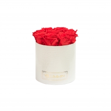 MEDIUM BLUMMiN - WHITE LEATHER BOX WITH VIBRANT RED ROSES