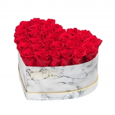MARBLE FLOWERBOX WITH 29-31 VIBRANT RED ROSES