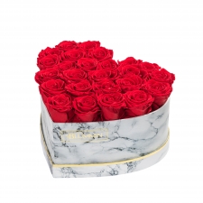 MARBLE FLOWERBOX WITH 25-27 VIBRANT RED ROSES