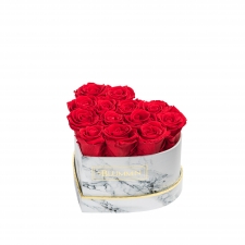 MARBLE FLOWERBOX WITH 13 VIBRANT RED ROSES