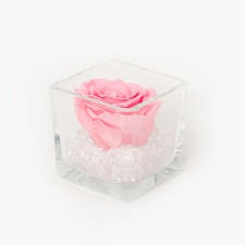 GLASS VASE WITH BRIDAL PINK ROSE AND CRYSTALS
