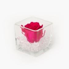 GLASS VASE WITH HOT PINK ROSE AND CRYSTALS